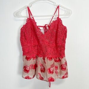 Rebecca Taylor Blouse Womens 12 Pink Floral Sleeveless Tank Top Tie Back Silk